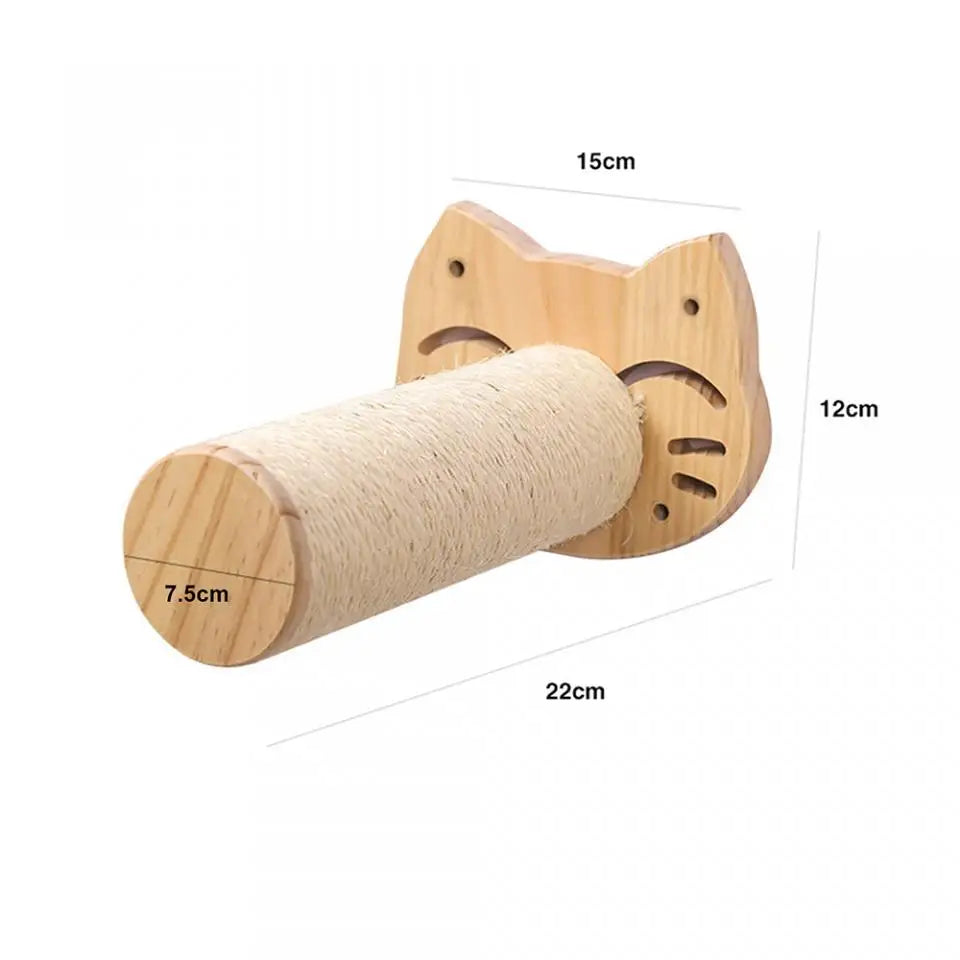Cat Wall Climbing Shelves Wall Mounted Hammock Cat Scratching Post Wooden Stairway Shelves with Sisal Rope Ladder Wall Cat Tree
