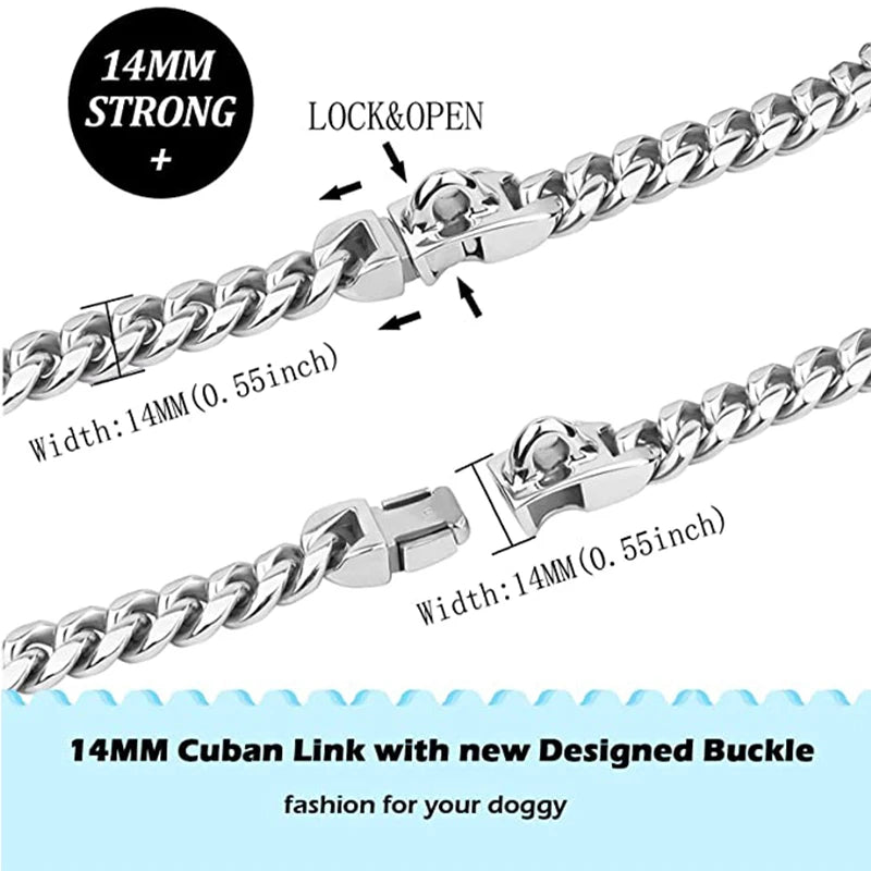 Silver Metal Dog Collar with Solid Buckle, Stainless Steel Pets Link Chain, Golden Necklace for Small Medium and Large Dogs Usag