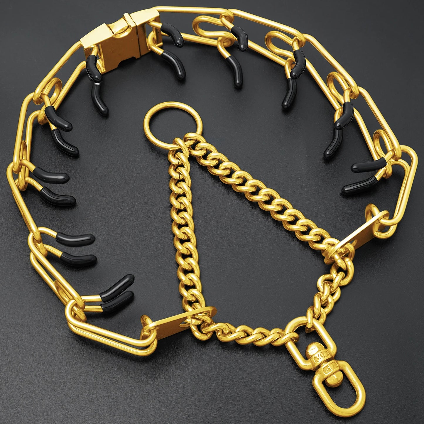 Adjustable Pinch Collar for Dogs,Gold Dog Training Collar Prong Collar with Quick Release Buckle for Small Medium Large Dogs