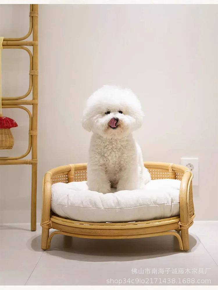 South East Asia Natural Indonesian True Rattan Teddy Nest Summer Cool Round Pomeranian Small Pet Cat Dog Kennel