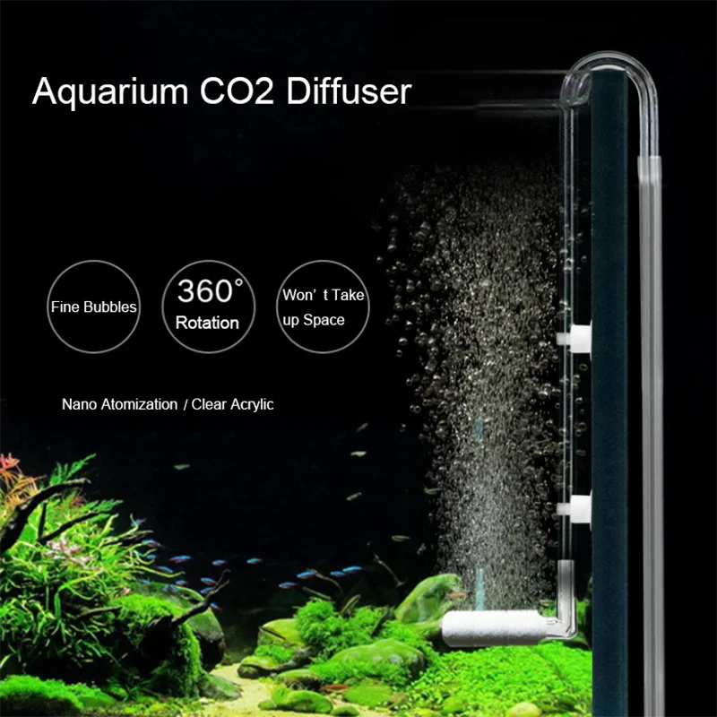 1Pc CO2 Diffuser Acrylic Tank Regulator CO2 Atomizer with Nano Diffuser Suction Cups Acrylic Aquarium Fish Tank Aquatic supplies