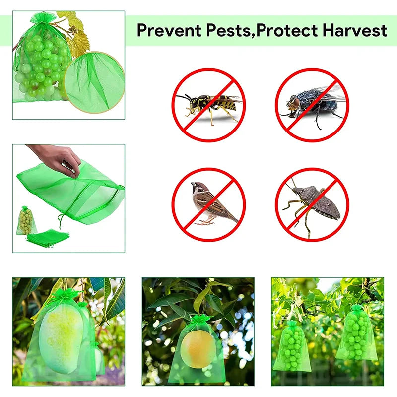 50pcs Fruit Protection Bags Anti-Bird Garden Netting Bags Strawberry Grapes Mesh Bag Plante Vegetable Netting Cover Garden Tool