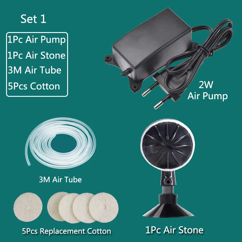1Set Plastic Aquarium Air Stone With 2W Air Pump Pond Fish Tank Pump Aerator Aeration Hydroponic Oxygen Air Stone with Tube