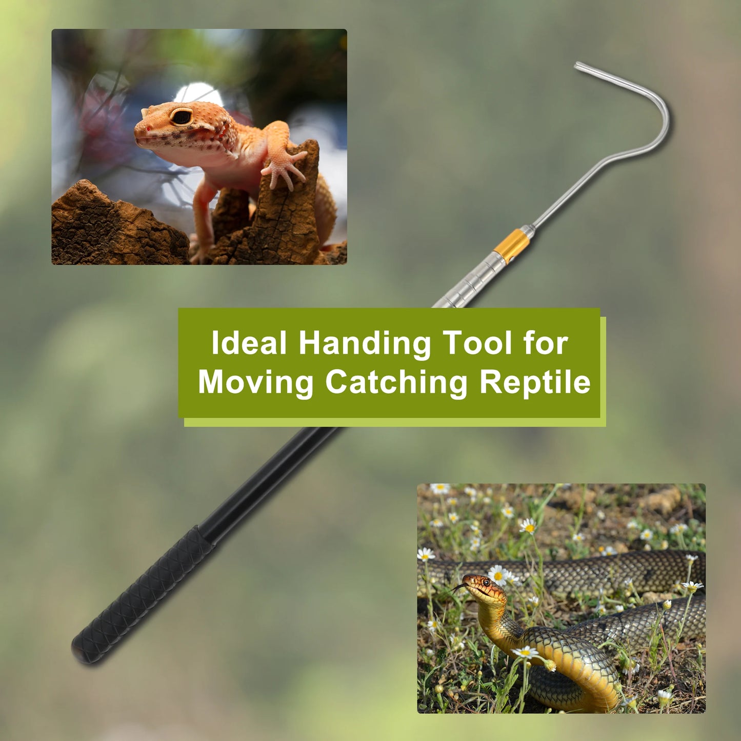 UXCELL Reptiles Amphibians Cleaning Tools Snake Hook Retractable Snake Catcher Snake Stick Snake Grabber Tool Black