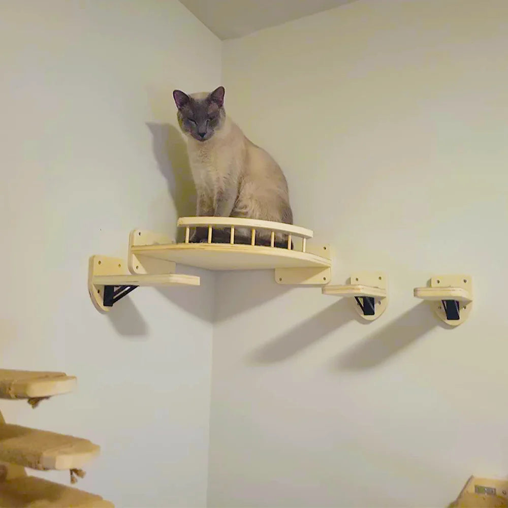 4 Pieces Cat Wall Mounted Shelves Set Corner Observation Platform with Small Jumping Platform for Kitten Climbing and Sleeping