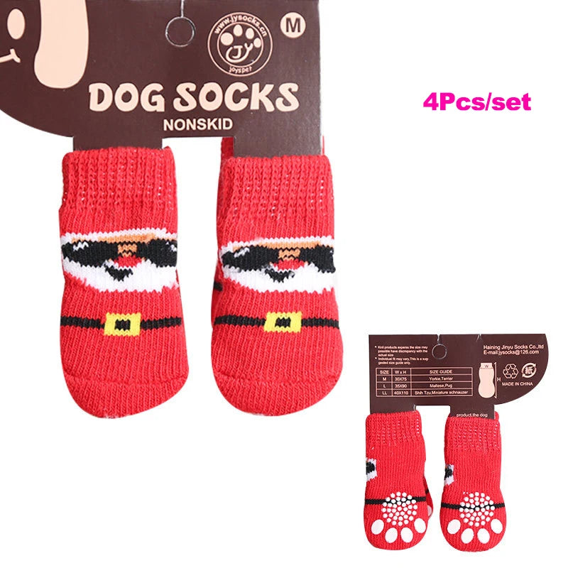 4pcs/Set Dog Shoes For Small Dogs Anti Slip Cat Socks For Cat Cute Dog Socks Pet Chihuahua Dog Clothes Christmas Dog Accessories