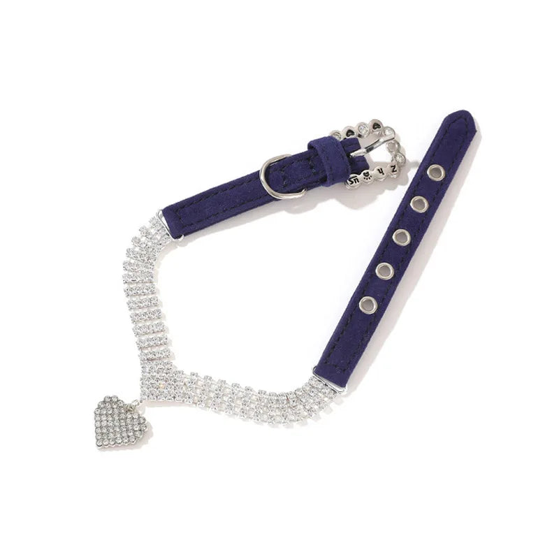Luxury Rhinestone Dog Collar for Small Dogs Cats, Soft Sueded Puppy Collar Diamond Cat Necklace Crystal Jewelry Pet Accessories