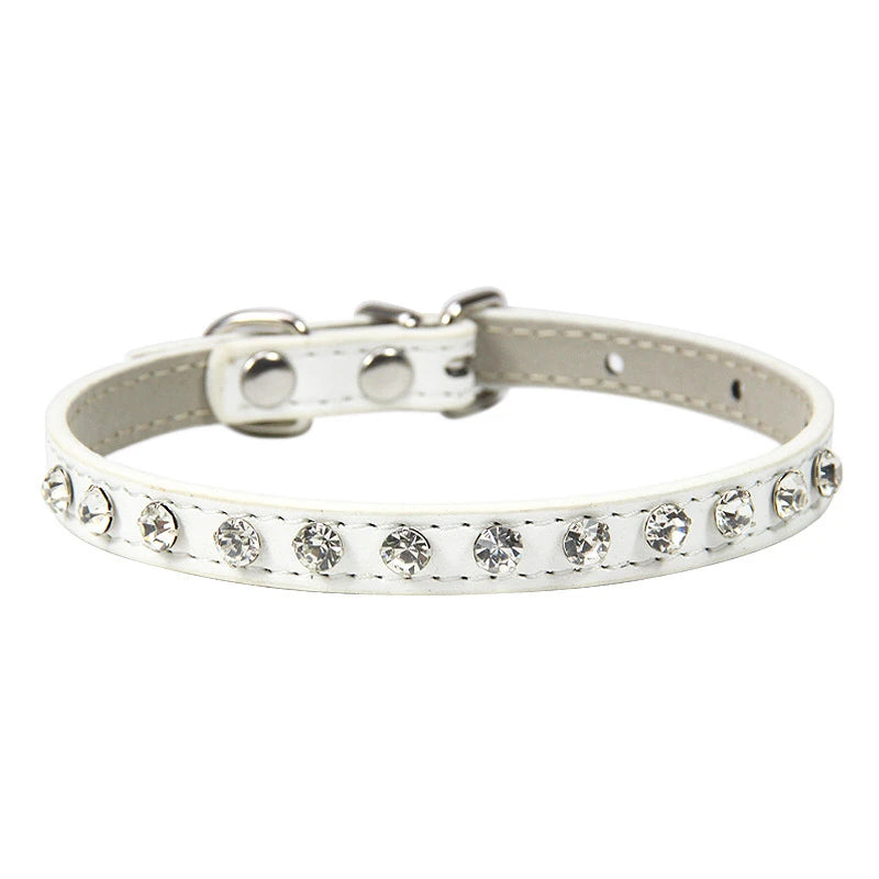 Zircon Band Pet Dog Collar Durable Leather Fancy Necklace for Medium Puppy Outdoor Solid Color Golden Retriever Neck Accessories