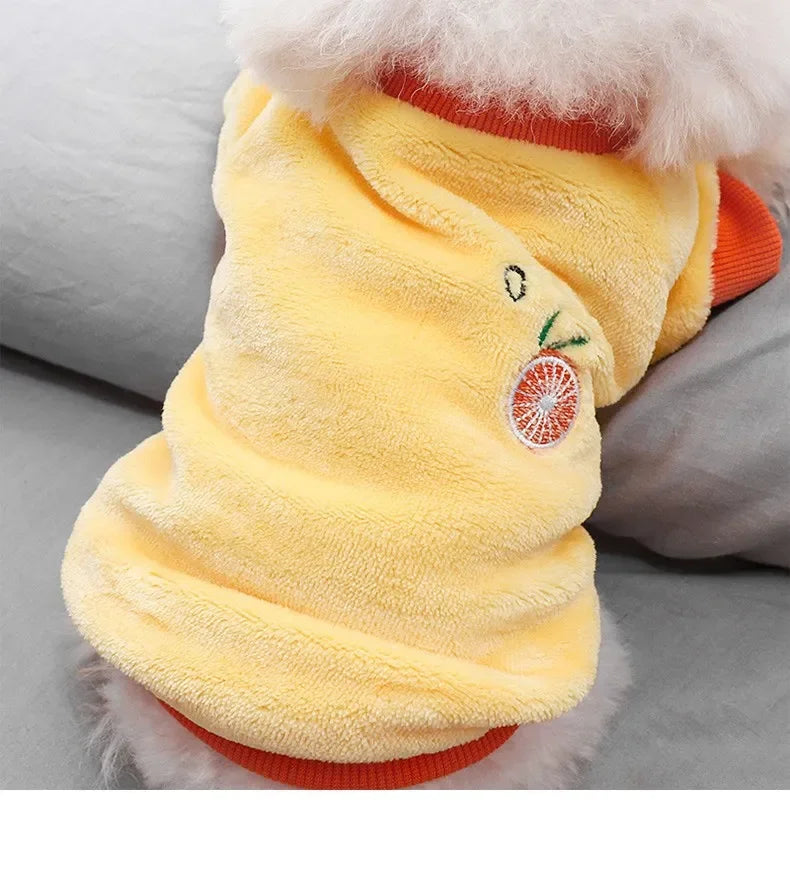 Pet Dog Clothes Warm Fleece Cute Fruit Print Coat Small Medium Cat Shirt Jacket Autumn Puppy Sweater Hoodie Chihuahua Yorkies