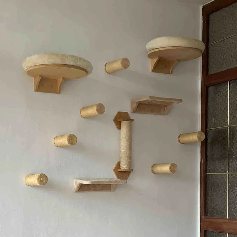 Cat Climbing Shelves Wall Mounted Kitty Nest & Perch Scratching Rope For Cat Grindjing Claws Cat Scraper Furniture Cat Tree