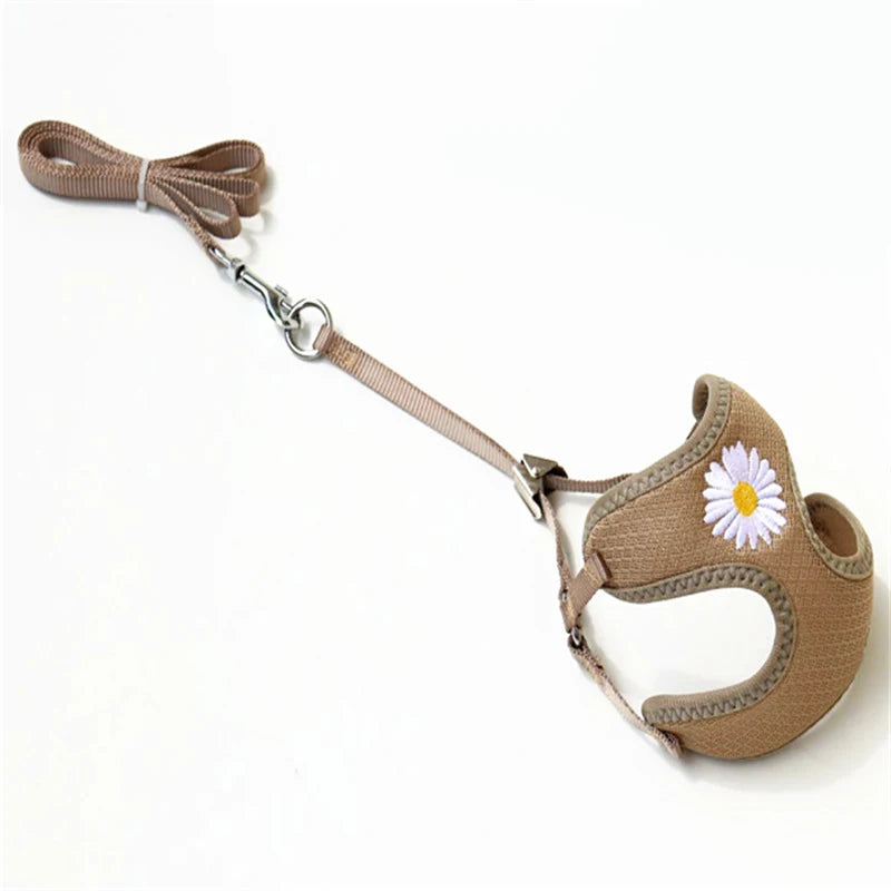 Nylon Dog Harness and Leash Set for Small Medium Dogs, Adjustable Daisy Embroidery Puppy Mesh Vest Harness Pet Accessories