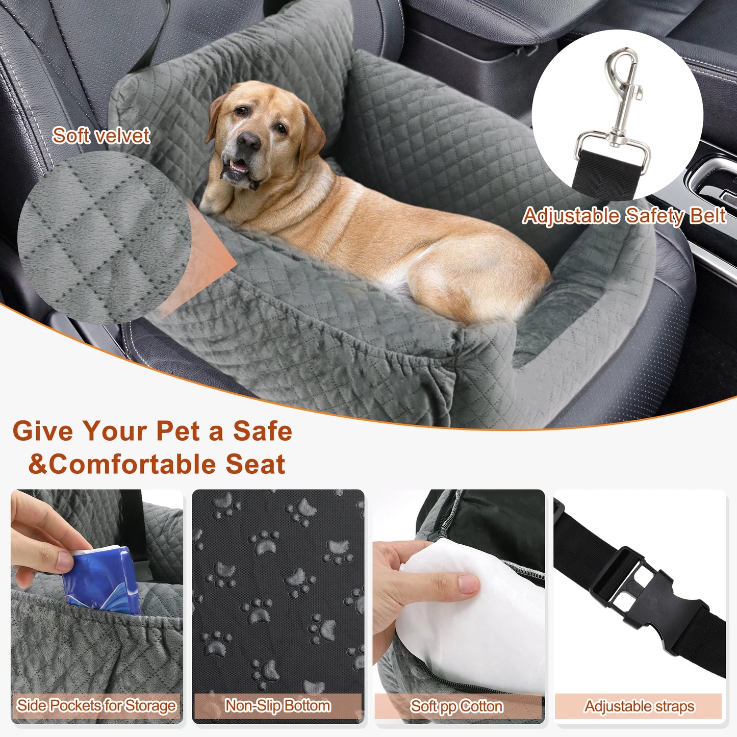 UXCELL Stylish Dog Travel Car Seat Casual Silod Dog Beds Mats Booster for Small Medium Dogs Safe Comfortable with Seat Belt