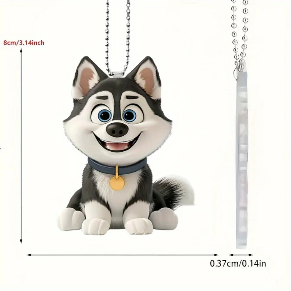Cute Cartoon Husky Acrylic Keychain Adorable Puppy Pendant Versatile Charm for Car Mirror,Backpacks,Festive,Party,Gift & Decor