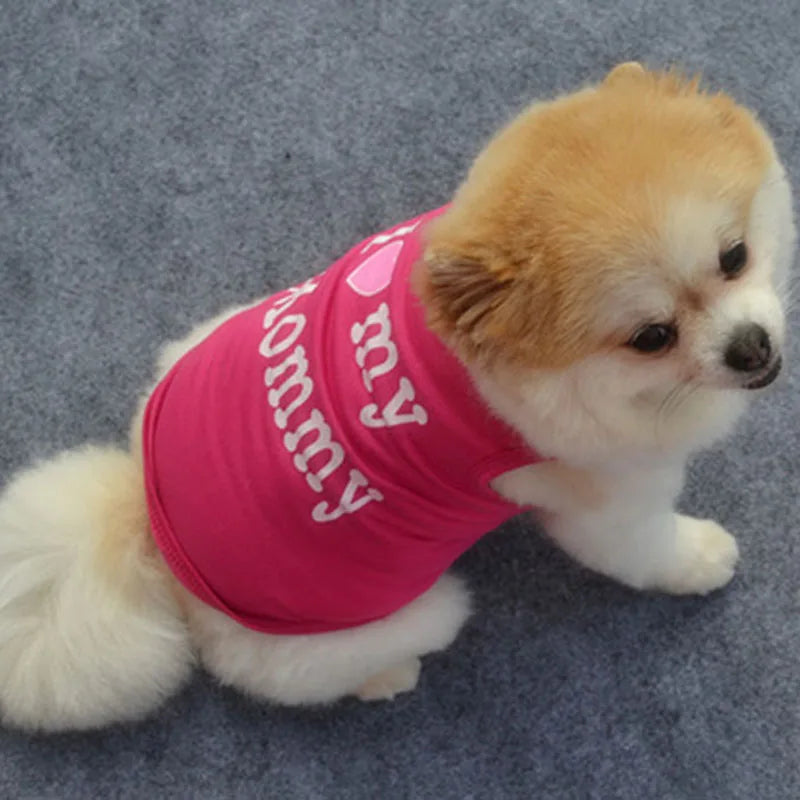 Small Dog Clothes Soft Cotton Puppy Shirt Classic Daddy Mommy Printed T-shirt Pet Vest Clothing for Cats Chihuahua Dog Apparel