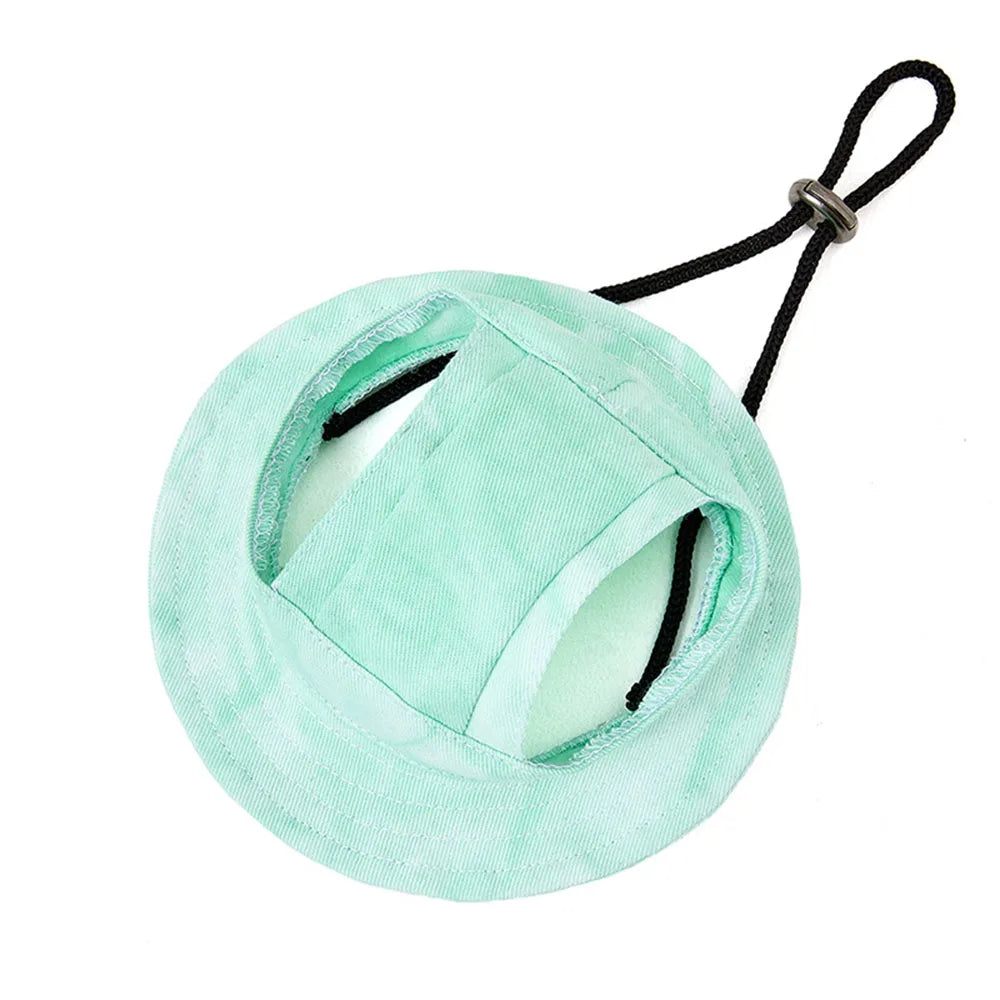Adjustable Dog Hat Fashion Tie-dyed Pet Bucket Hats with Ear Holes Round Brim Dog Cap Outdoor Sun Bonnet Cat Cap Pet Accessories
