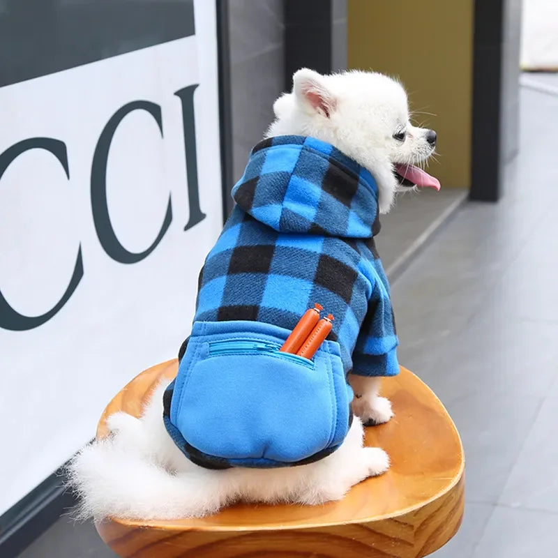 Plaid Dog Hoodie Pet Dog Clothes Sweaters With Hat And Pocket Design Autumn Winter Windproof Dog Clothing For Small Medium Dog