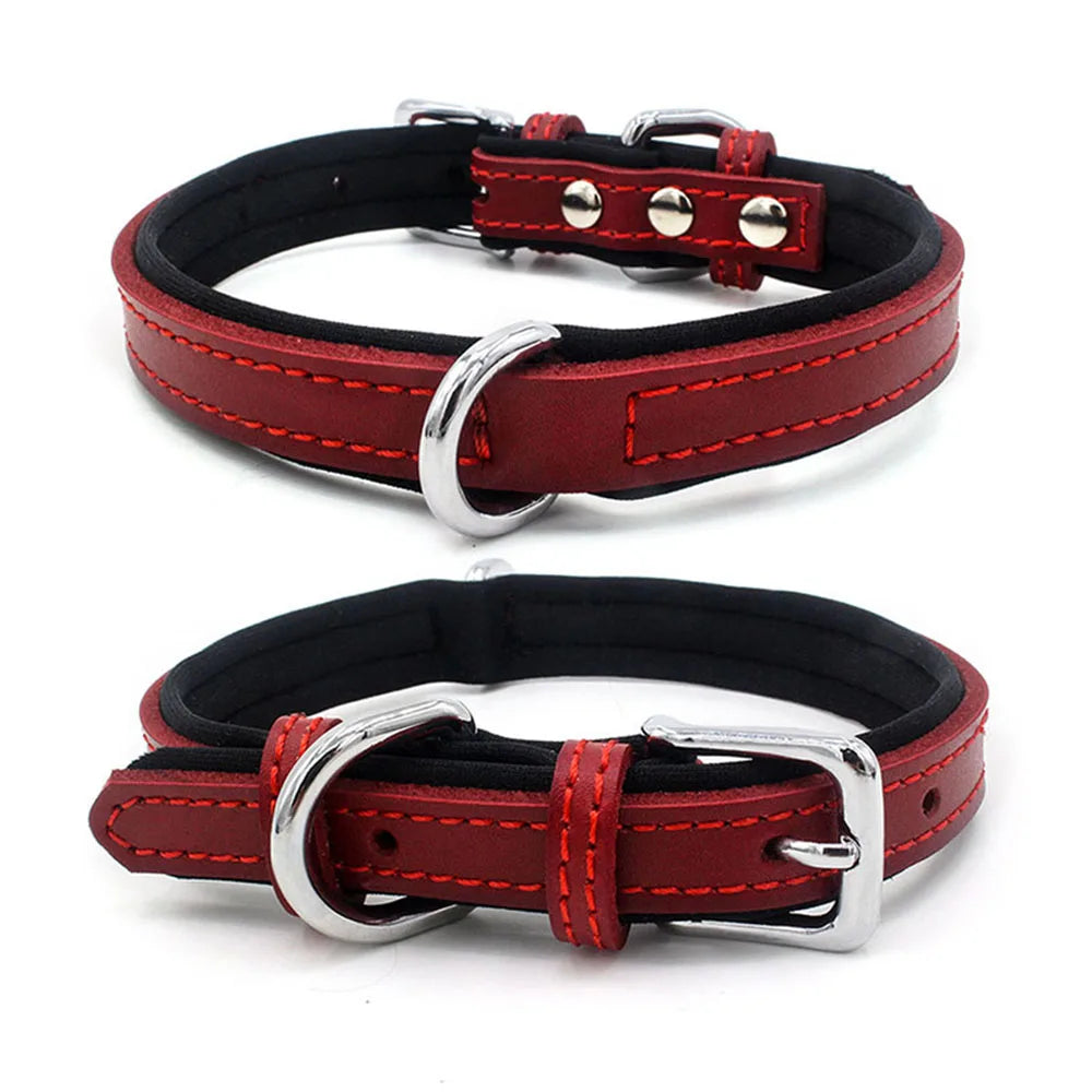 Double-layered Ultra Soft Neoprene Padded Dog Collar Heavy Duty Dog Leather Collar with Durable Metal Buckle Pet Training Collar