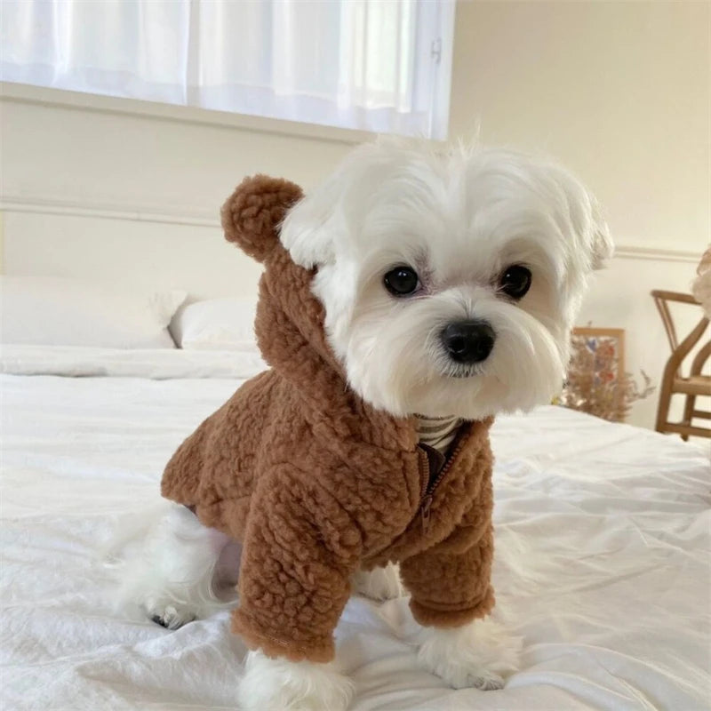 Super Warm Pet Winter Clothes Cosplay Costume Bear Shaped Outfits for Small Medium Puppy New Year Double Fleece Cat Clothing