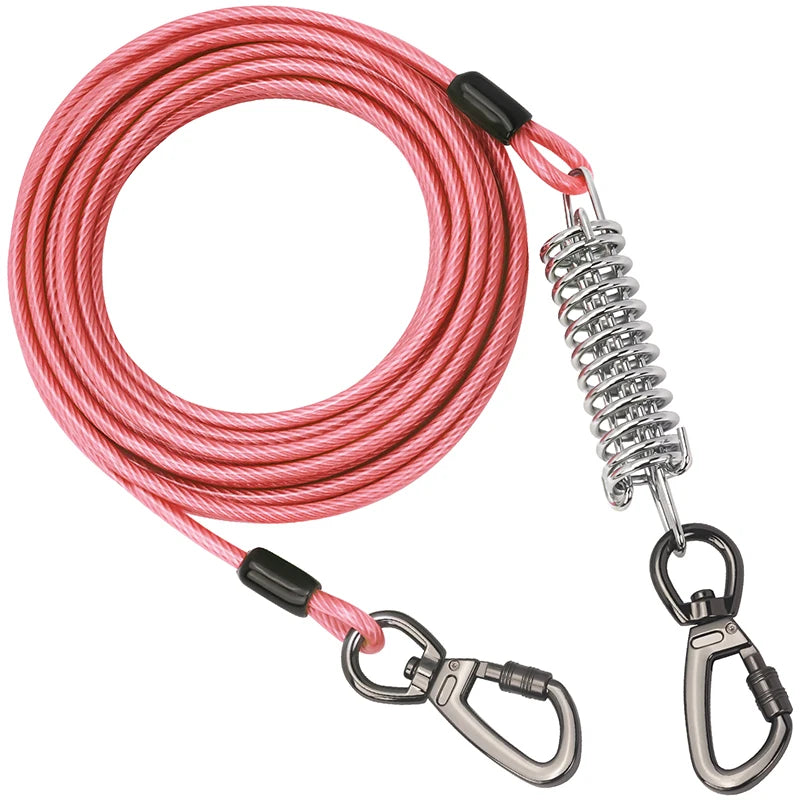 Tie Out Cable Dog Leash with spring Durable Anti-Bite Two Head dog Leash, Outdoor Dogs Leash Belt For Small Medium Dog Walking
