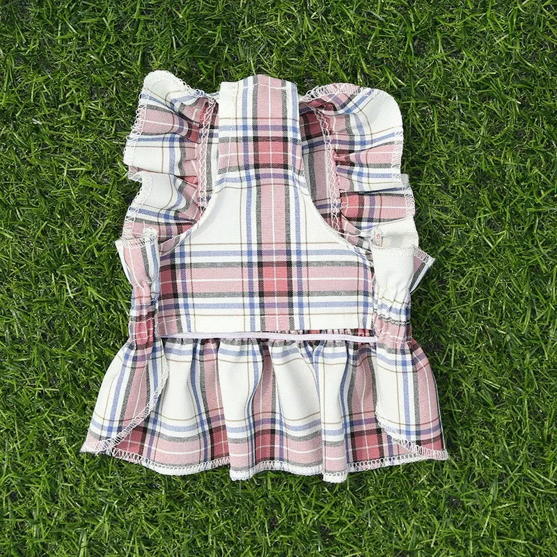 Plaid Dog Dress Cute Princess Dresses Cat Plaid Vest Small and Medium-sized Pet Clothing Classical Style Printed Pattern Clothes