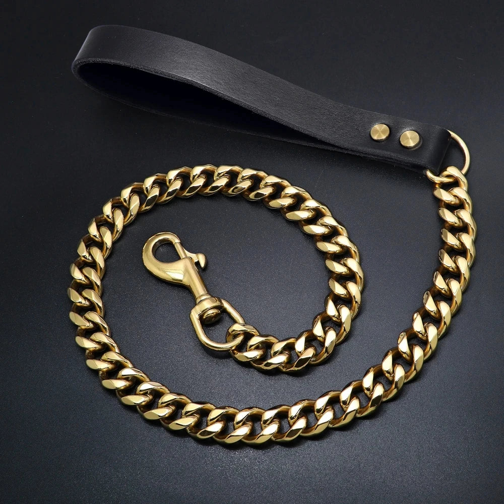 19mm Durable Stainless Steel Dog Leash Training Collar for Medium and Large Dogs Pitbull Gold and Silver Chain Lead