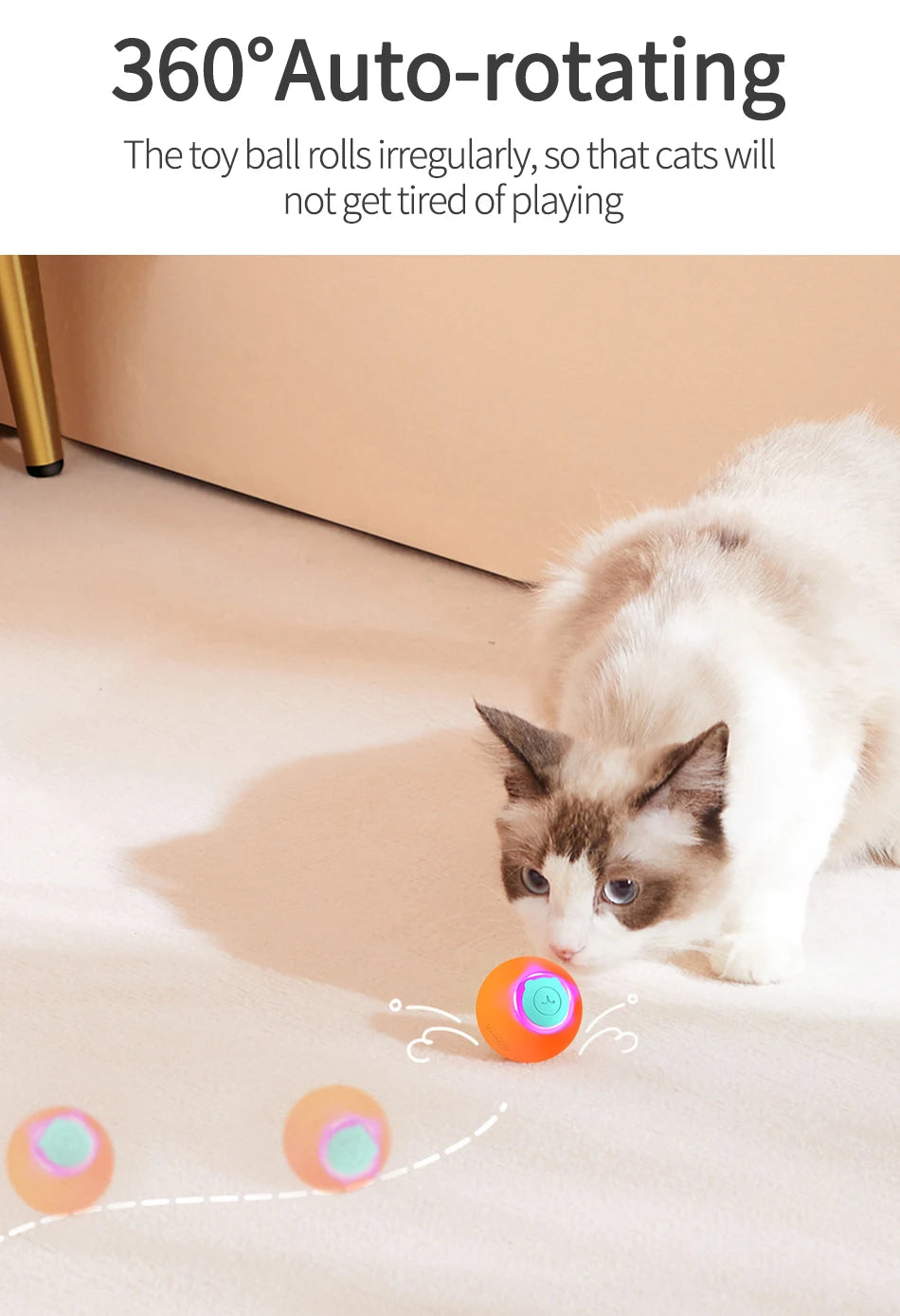 ROJECO Smart Pet Toys Cat Bouncing Ball Automatic Rolling Ball Interactive Training Self-moving Electric Toys Pet Accessories