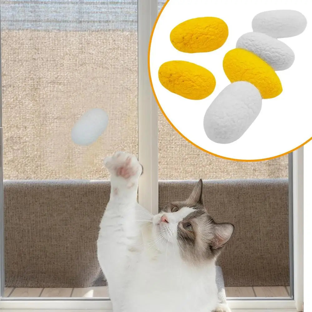 6pcs Pet Toys Balls Natural Silk Cocoon Toys For Cats Pet Cat Interactive Chasing Worm Cocoon Ball Toys Interactive Kitten Toys