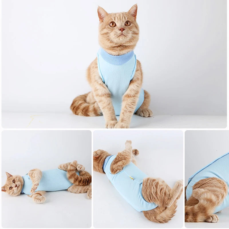 Pet Cat Recovery Suit for Abdominal Wounds or Skin Diseases E-Collar Alternative, After Surgery Wear Onesie Bodysuit Cat Clothes