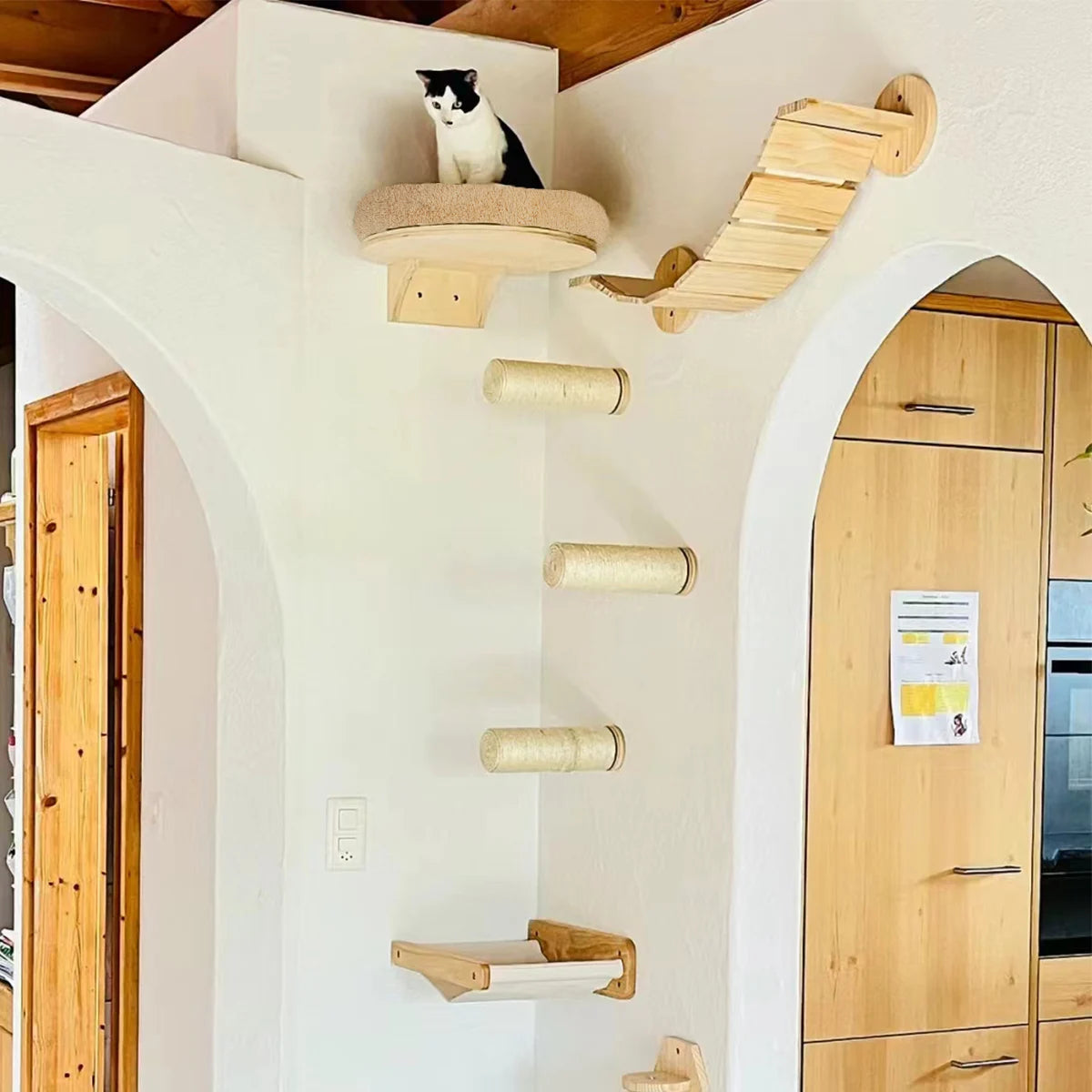 Cat Nest Cat Climbing Shelves Wall Mounted Tree Tower Stairway Ladder For Cats Hammock Perch Wooden For Cat Climbing & Playing