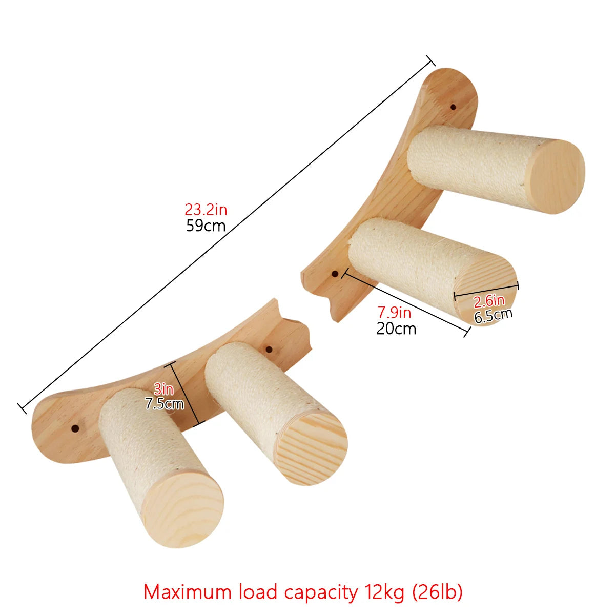 Cat Wall Mounted Solid Wooden Furniture Climbing Ladder and Cat Hammock with Scratching Post for Activity Indoor Cats Perches