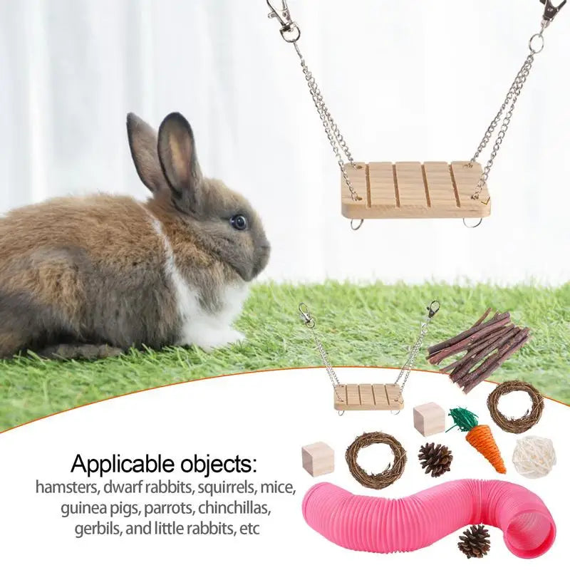 11Pcs Combination Hamsters Rabbit Toys Tunnel Set Toy Hamster Toys Set Pet Rabbit Guinea Pig Parrot Play Molar Wooden Supplies