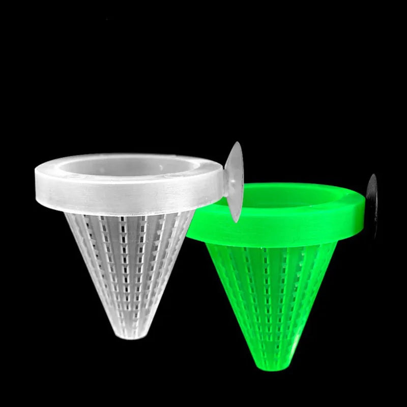 1pcs Plastic Feeder Set With Suction Cup For Aquarium Red Worm Feeding Fish Tank Cone Live Food Tapered Hopper Basket Supplies