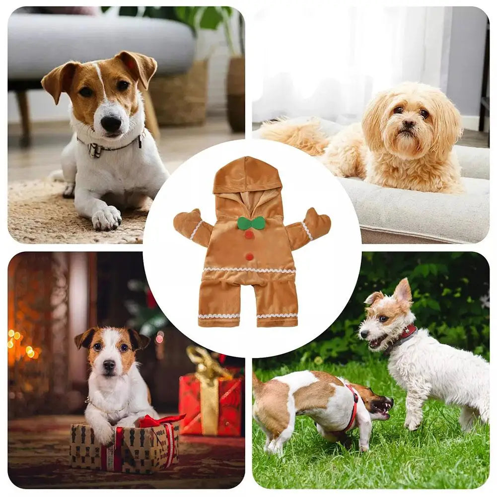Cute Gingerbread Man Pet Costume Christmas Atmosphere Creative Puppy Hoodie Soft And Comfortable Cotton Kitten Clothes 30cm