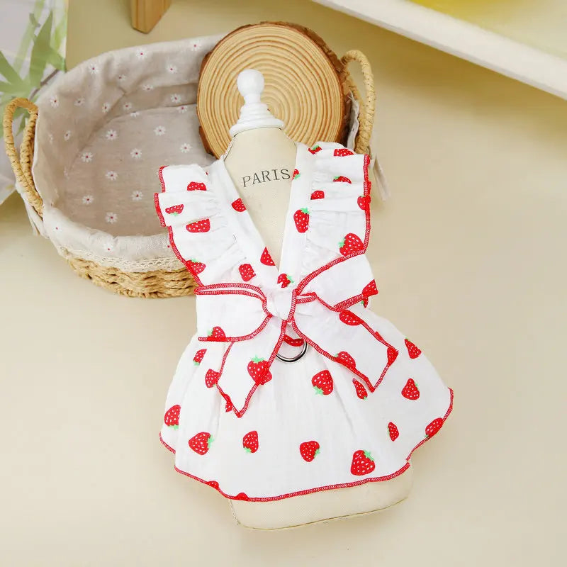Summer Dog Strawberry Skirt Luxury Vest Suspender Dress Cooling Shirt for Bichon Chihuahua - Dog Outfit Summer Clothing
