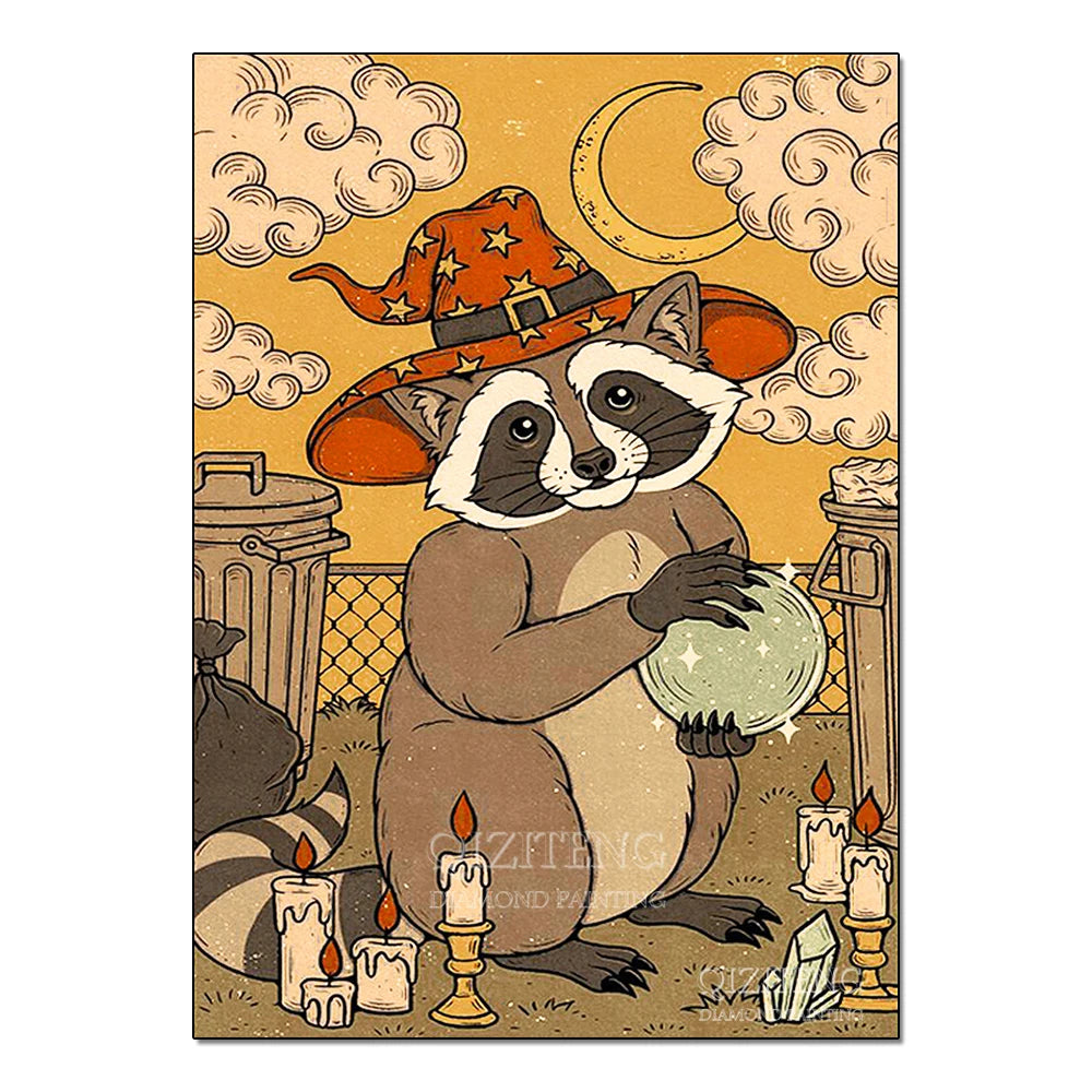 Tarot Cards Cat 5D Diamond Painting Cute Raccoon Full Diamond Cross Stitch Cartoon Animal Embroidery Mosaic Art Home Decoration