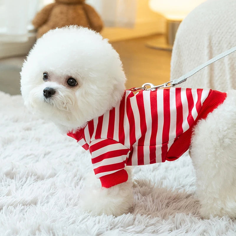 Dog Cat Hoodies with Tractional, Autumn Winter Stripe Sweatshirt Dog Clothes for Small Medium Dogs Cats Puppy Pullover Coat