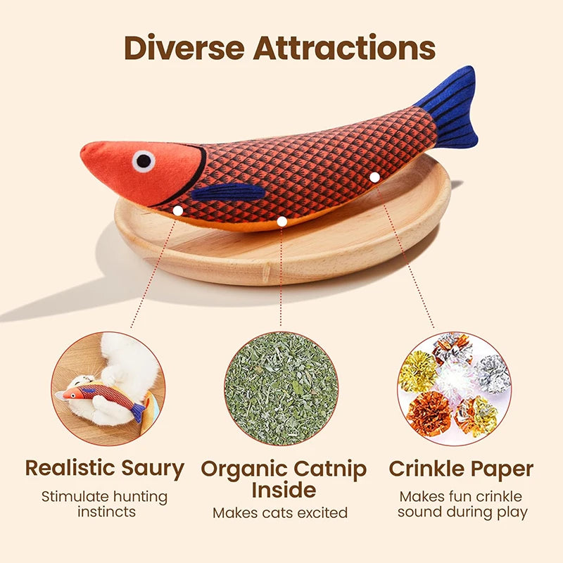 Cat Toys Saury Fish, Soft Durable Cat Catnip Crinkle Sound Toys Pet Accessories, Interactive Cat Kicker Toys for Indoor Kitten