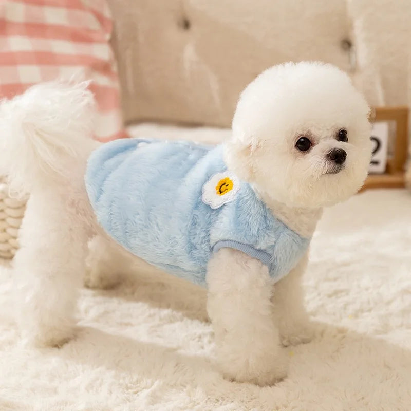 Solid Pink Fluffy Pet Dog Winter Clothes Flower Decorate Breathable Warm Cat Overalls Unisex Yorkshire Autumn Small Puppy Vests