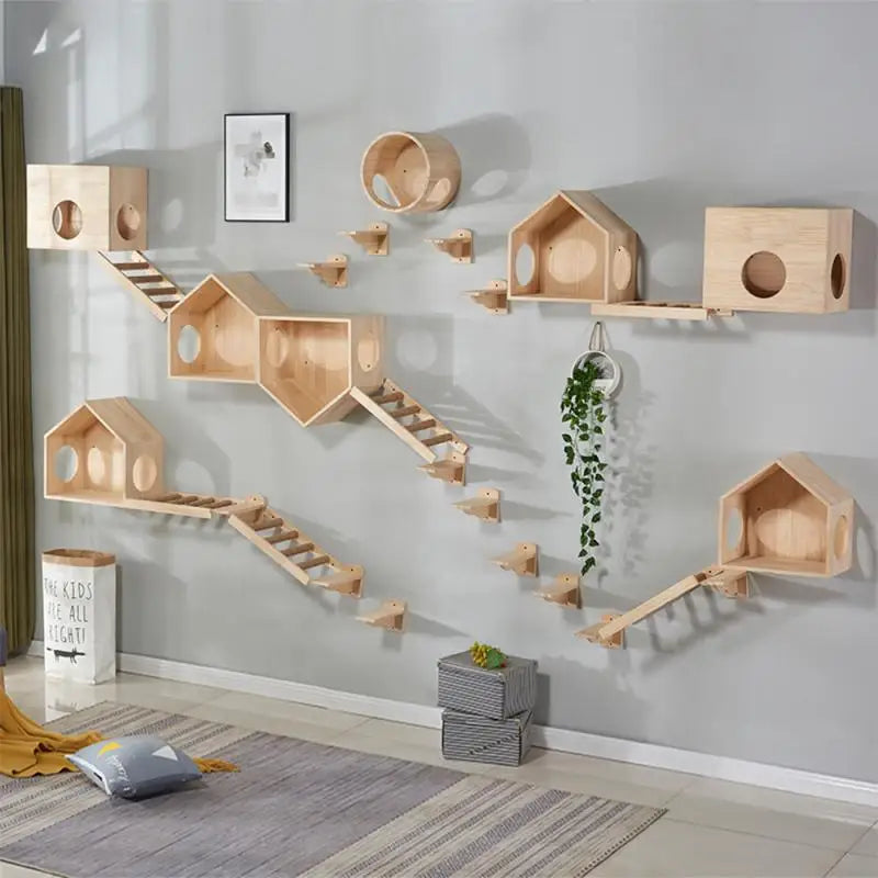 1 Piece Cat Climbing Shelf Wall Mounted Cat Sisal Hammock Cat Stairway with Jumping Platform and Scratching Post Playing