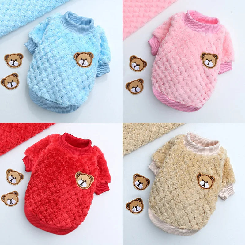 2024 New Warm Fleece Pet Clothes Cute Print Coat Small Medium Dog Cat Shirt Jacket Teddy French Bulldog Chihuahua Winter Outfit