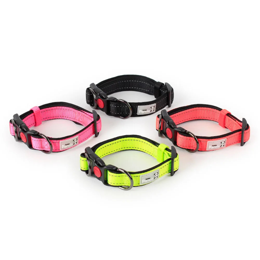 Adjustable Dog Collar Comfortable Soft Foam Padded Reflective Nylon Dog Collar with Double D Rings for Small Medium Large Dogs