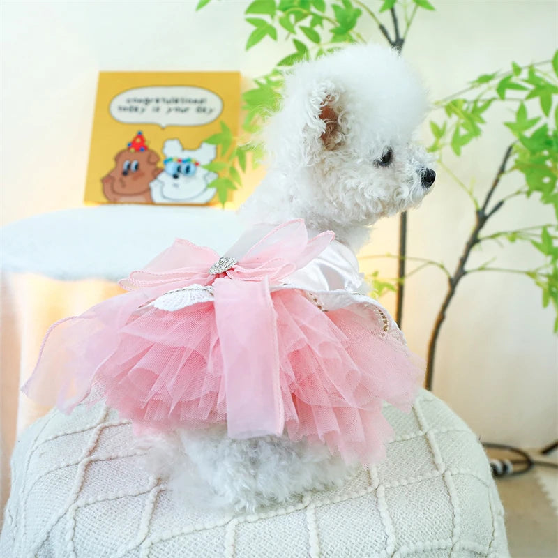 Sweet Princess Female Puppy Summer Clothes Wedding Party Dress for Dogs White Lace French Bulldog Small Medium Pet Cat Clothing