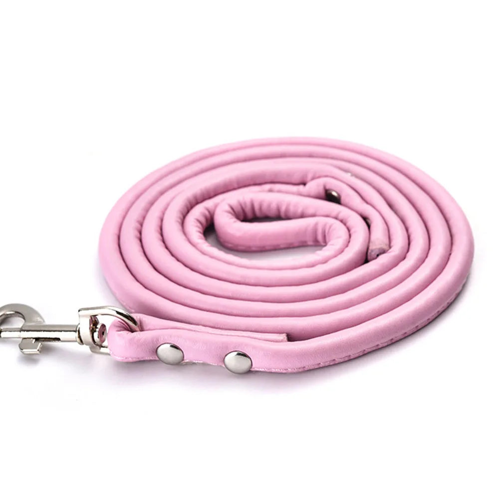 Pet Products Round Colorful PU Rolled Dog Walking Leashes for Small Medium Breeds Dogs Puppy Chain Lead Training Walking Leash