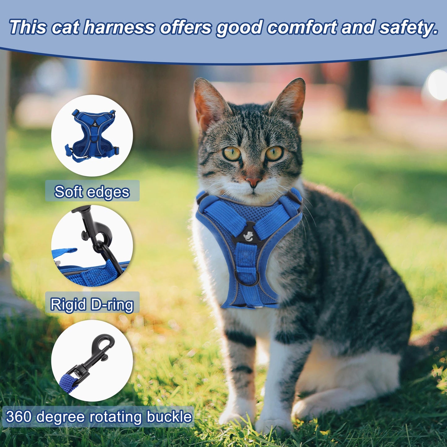 UXCELL Cat Harness and Leash Set Adjustable Vest with Reflective Strips Escape Proof for Cat and Small Dog Outdoor Hiking