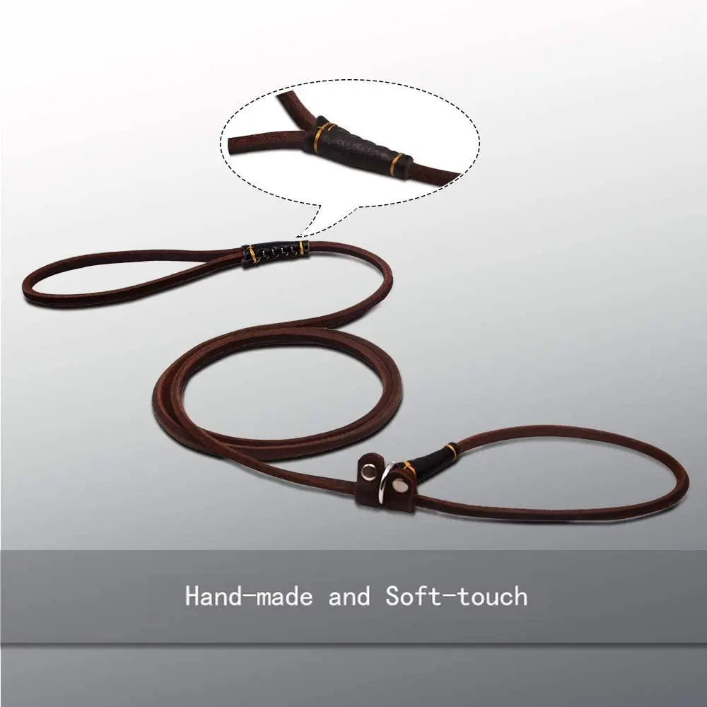 Slip Dog Leash Soft Thin Handmade Genuine Leather Pet Puppy Dog Chain Collar Leash Slip for Small Medium Dogs Training & Walking