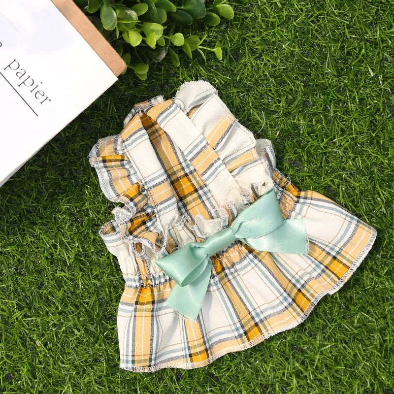 Plaid Dog Dress Cute Princess Dresses Cat Plaid Vest Small and Medium-sized Pet Clothing Classical Style Printed Pattern Clothes