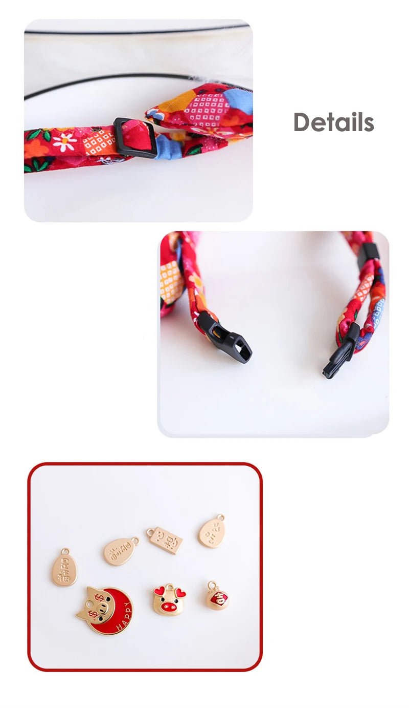 Cute Japanese Print Pet Dog Collars Bunny Ears Shaped Necklace for Cats Spring Decorate Puppy Supplies Neck Wear Cat Accessories