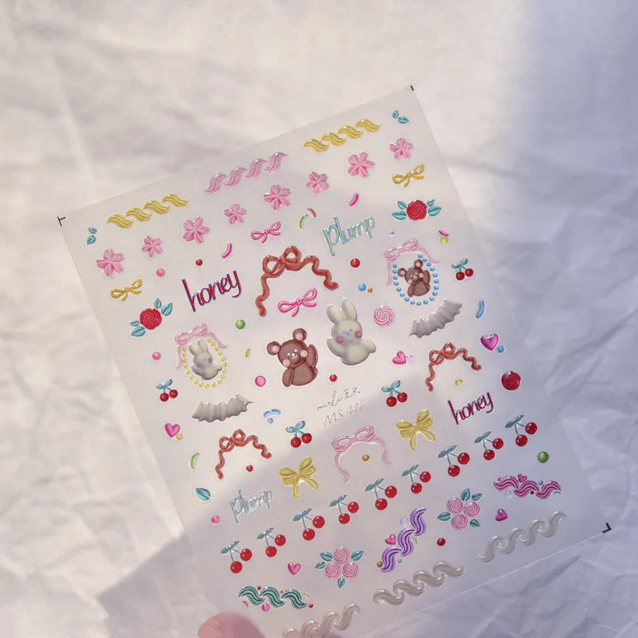 1pcs Cute Cat Claw 3D Jelly Relief Nail Stickers 3D Adhesive Stickers For Nails DIY Japanese Kawaii Slider Nail Art Decorations