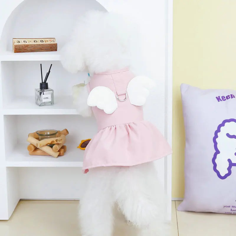 Angel Wings Girls Dog Dress Cat Sundress Puppy Skirt Cute Princess Dress Spring Summer Clothes for Small Dogs Yorkies Chihuahua