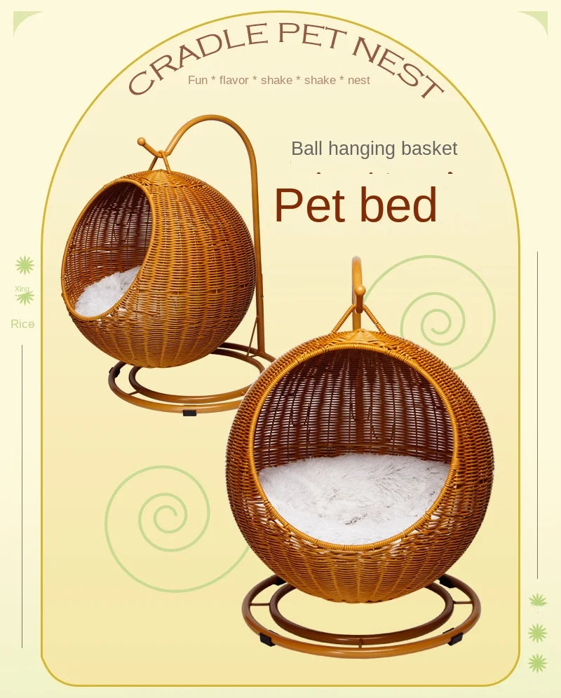 Cat and dog kennel rattan pet products Summer pet kennel cool kennel hanging cat basket four seasons universal pet mat